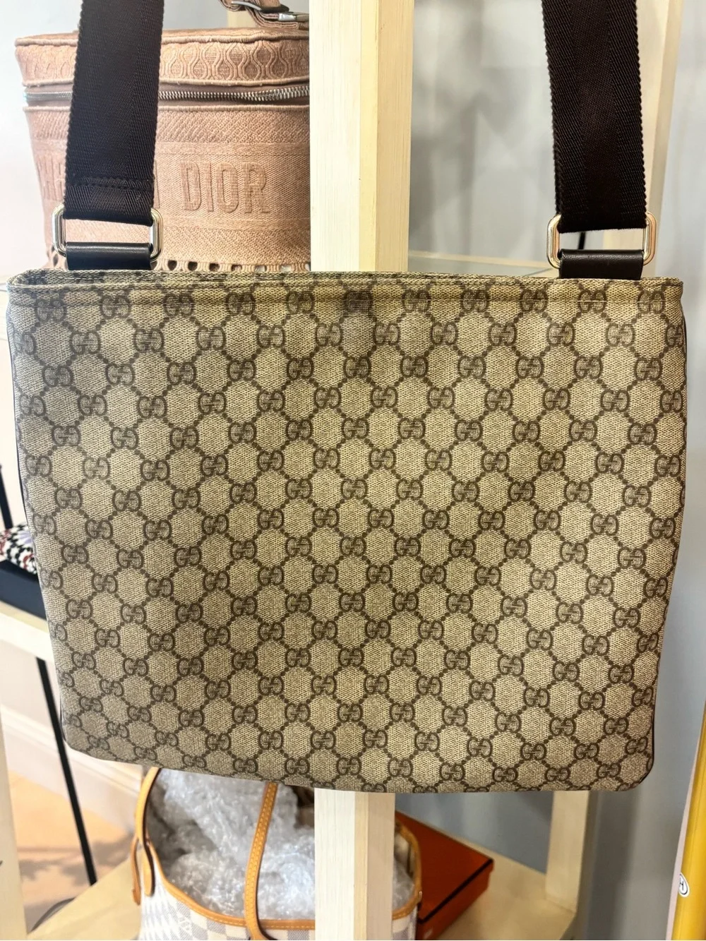 Gucci Beige GG Canvas Crossbody Bag with Adjustable Strap